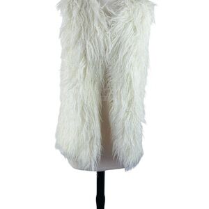 Red Fox Shaggy Boho Cream Faux Fur Vest, Size Small
